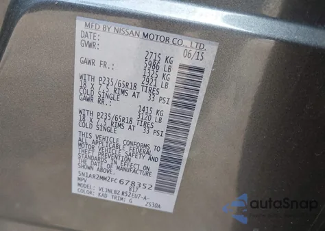 2015 Nissan Pathfinder S из США, поврежденный, VIN 5N1AR2MM2FC678352